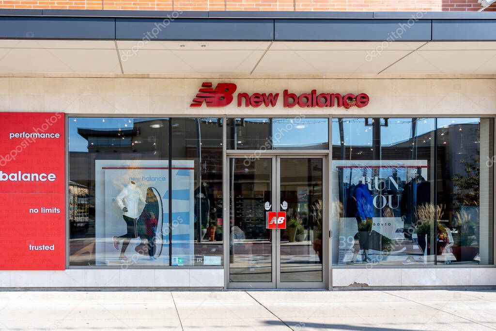 Toronto, Canada - October 15, 2019: A New Balance store at Shops at Don Mills in Toronto. New Balance is an American sports footwear and apparel manufacturers.