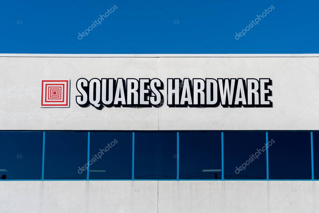 Cambridge, On, Canada - October 17, 2020: Squares Hardware store sign in Kitchener, On, Canada. Squares Hardware is a distributor of DeWalt, Milwaukee, Hitachi, Freud, Diablo, Stabila, OLFA, Kuny's