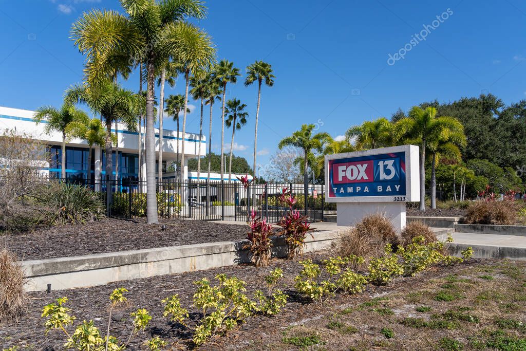 Tampa, FL, USA - January 8, 2022: WTVT FOX 13 station in Tampa, FL, USA. WTVT is a television station owned and operated by the Fox Broadcasting Company.