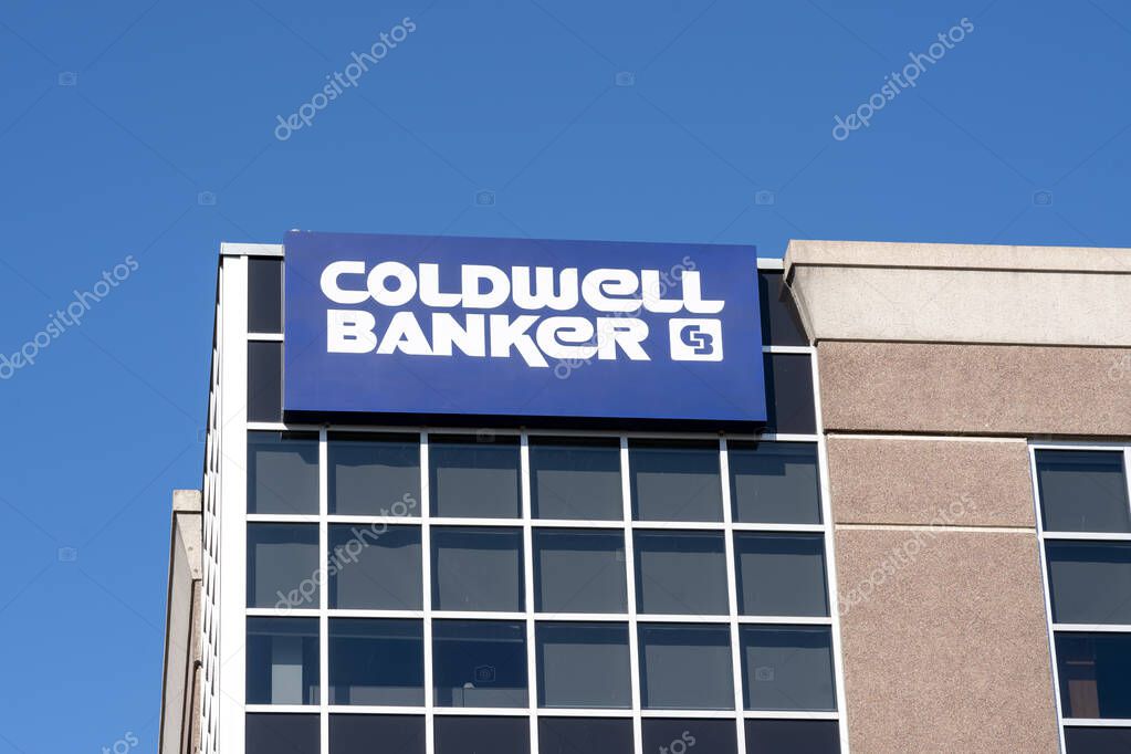 Kitchener, Ontario, Canada - October 17, 2020: Coldwell Banker sign in Kitchener, Ontario, Canada. Coldwell Banker Peter Benninger Realty Ltd is full service Real Estate Brokerage.