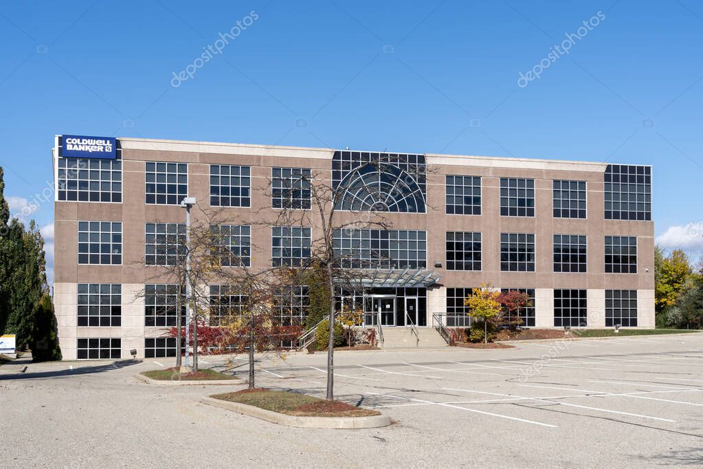 Kitchener, Ontario, Canada - October 17, 2020: Coldwell Banker sign in Kitchener, Ontario, Canada. Coldwell Banker Peter Benninger Realty Ltd is full service Real Estate Brokerage.