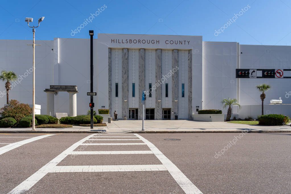 Tampa, FL, USA - January 8, 2022: Hillsborough County Clerk of Court and Comptroller building in Tampa, FL, USA. Hillsborough County is located in the west central portion of the U.S. state of Florida