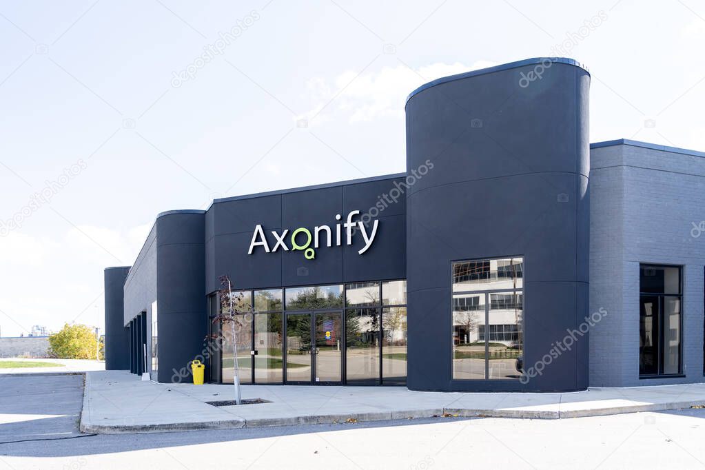 Waterloo, On, Canada - October 17, 2020: Axonify head office in Waterloo, On, Canada. Axonify is a software company provides elearning software, interval reinforcement solutions, and gamified learning