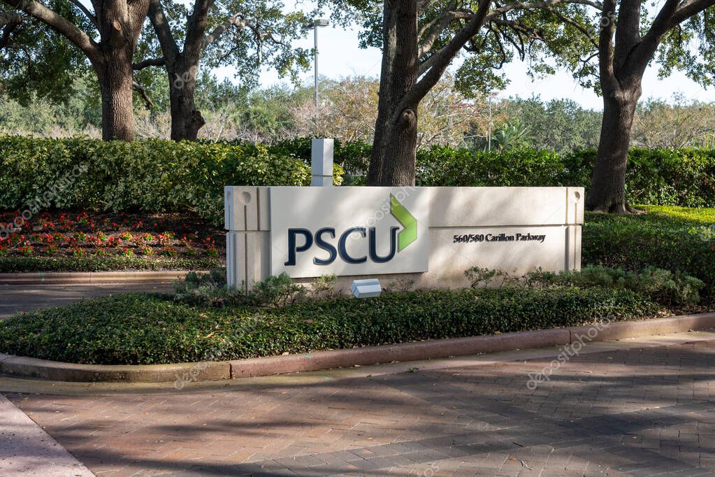 Petersburg, FL, USA - January 8, 2022: PSCU (Payment Systems for Credit Unions) sign at its headquarters in Petersburg, FL, USA. PSCU is an American credit union service organization.