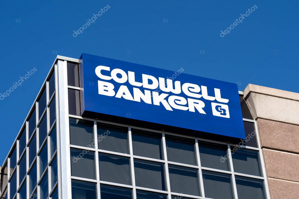 Kitchener, Ontario, Canada - October 17, 2020: Coldwell Banker sign in Kitchener, Ontario, Canada. Coldwell Banker Peter Benninger Realty Ltd is full service Real Estate Brokerage.