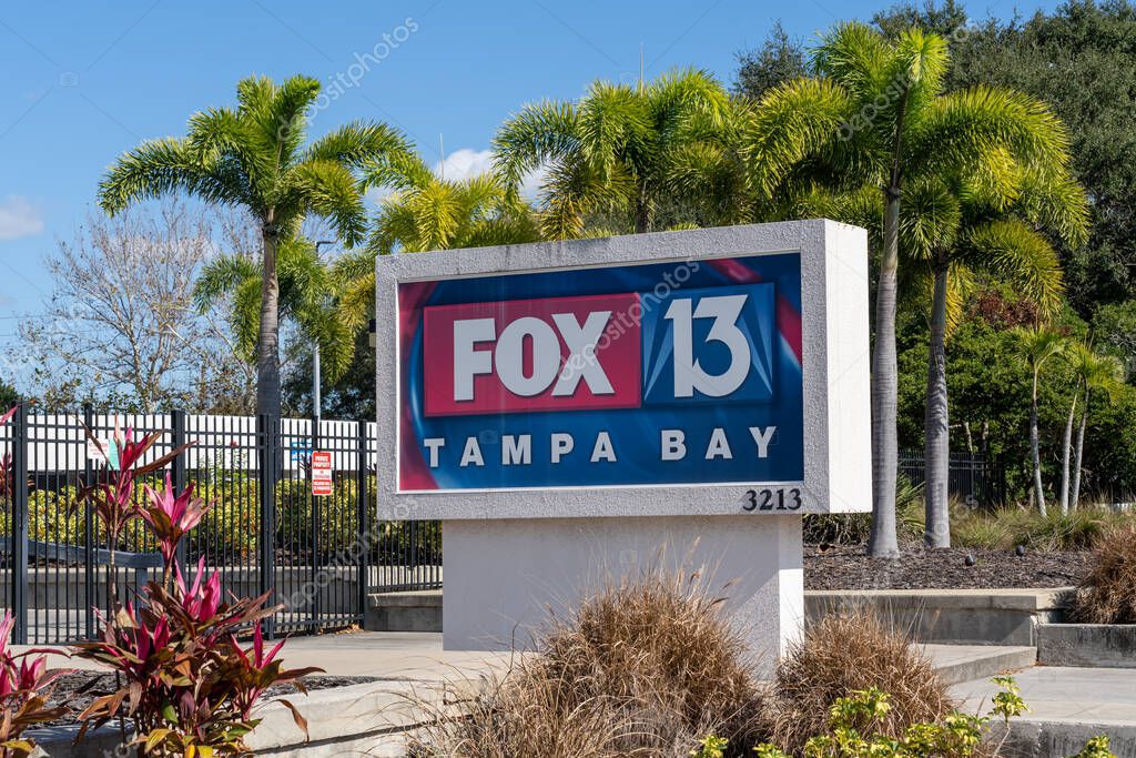 Tampa, FL, USA - January 8, 2022: WTVT FOX 13 station in Tampa, FL, USA. WTVT is a television station owned and operated by the Fox Broadcasting Company.