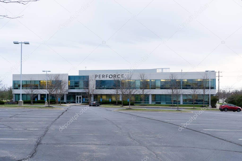 Mason, Ohio, USA - December 28, 2021: Perforce office building in Mason, Ohio, USA. Perforce Software is an American developer of software used for developing and running applications.