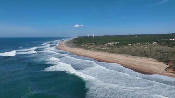 Praia Nazare Portugal Famoso Lugar Para Ondas Surf Praia Oceano — Vídeo de Stock