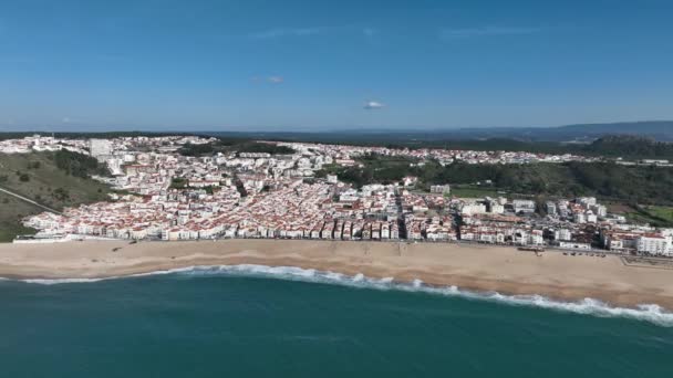 Город Нацистов Португалии Пляж Городской Пейзаж Точка Зрения Дрона — стоковое видео