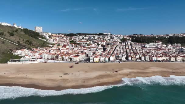 Nazare Town Portugal Praia Paisagem Urbana Ponto Vista Drone — Vídeo de Stock
