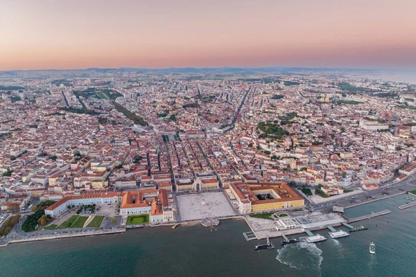Kereskedelmi Tér Lisszabonban Portugáliában Palace Yard Ribeira Királyi Palotája Drónnézőpont — Stock Fotó