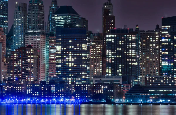Rzeka Hudson Nocny Pejzaż Nowego Jorku Manhattanie Nowy Jork Usa — Zdjęcie stockowe
