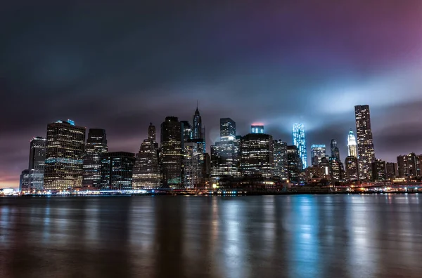 Manhattan Nocy Długa Ekspozycja Nowy Jork Nowy Jork Usa Światła — Zdjęcie stockowe