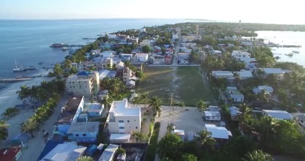 Caye Caulker Island Caribbean Sea Belize Drone Point View — Stock video
