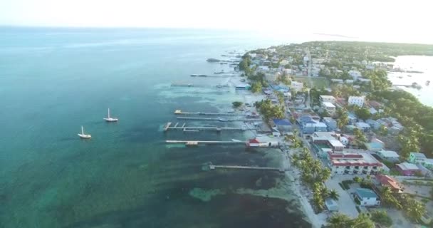 Caye Caulker Island Caribbean Sea Belize Drone Point View — 비디오