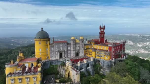 Palatset Pena Sintra Lissabon Portugal Ingår Sintra Citys Kulturområde Drone — Stockvideo