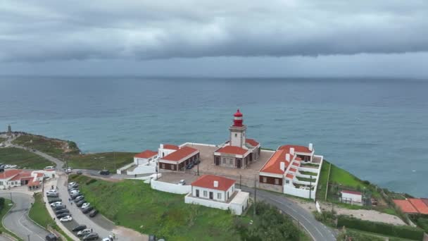 Lighthouse Cabo Roca Westernmost Point Continental Europe Drone Point View — Vídeos de Stock