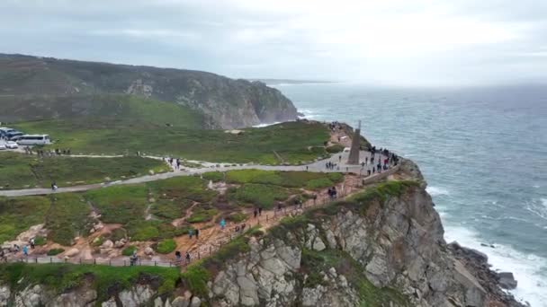 Cabo Roca Westernmost Point Continental Europe Drone Point View — Vídeo de Stock