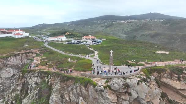 Cabo Roca Westernmost Point Continental Europe Drone Point View — Vídeo de Stock