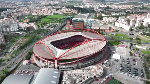 エスタディオ スポーツ リスボン ベンフィカ ポルトガルのリスボンにある多目的スタジアム ドローン ポイント ビュー フットボール スタジアム — ストック動画