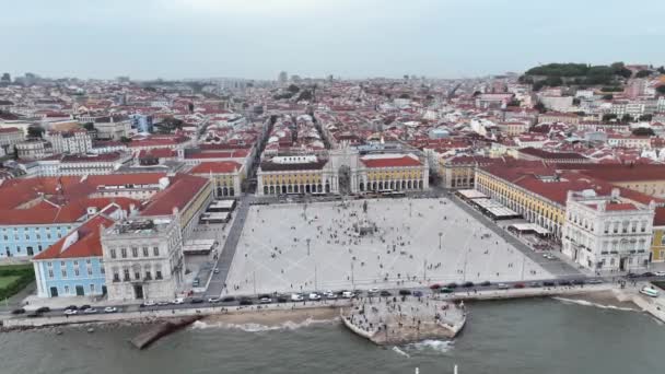 Торговая Площадь Лиссабоне Португалия Дворец Ярд Королевский Дворец Рибейры — стоковое видео