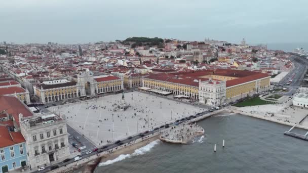 Πλατεία Εμπορίου Στη Λισαβόνα Πορτογαλία Παλάτι Γιαρντ Βασιλικό Παλάτι Της — Αρχείο Βίντεο