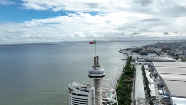 Vasco Gama Tower Bridge Background Sightseeing Object Lisbon Portugal — Vídeos de Stock