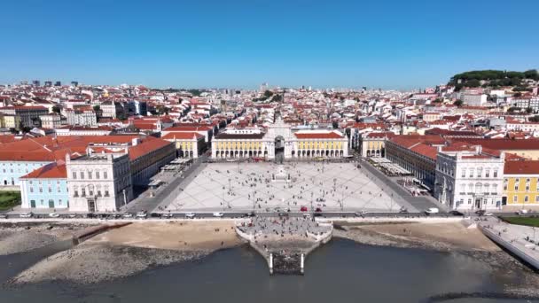 Commerce Square Lisbon Portugal Palace Yard Royal Palace Ribeira Drone — Stock videók