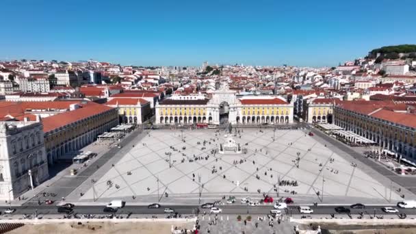 Commerce Square Lisbon Portugal Palace Yard Royal Palace Ribeira Drone — Stock video
