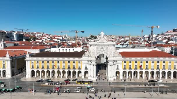 Rua Augusta Arch Lisbon Portugal Statues Monument — Vídeos de Stock