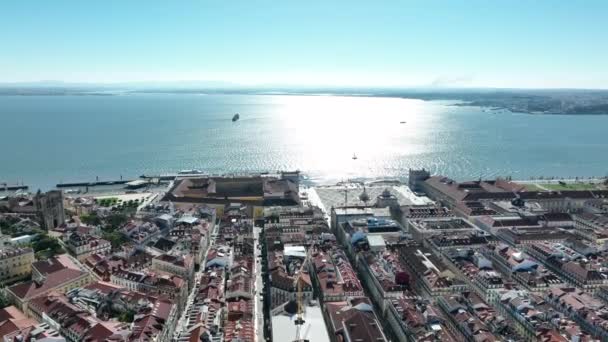 Lisbon Downtown Drone Point View Portugal — Stockvideo