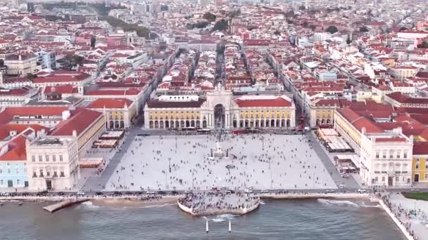 Commerce Square Lisbon Portugal Palace Yard Royal Palace Ribeira Drone — Wideo stockowe