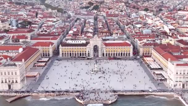 Commerce Square Lisbon Portugal Palace Yard Royal Palace Ribeira Drone — Vídeos de Stock