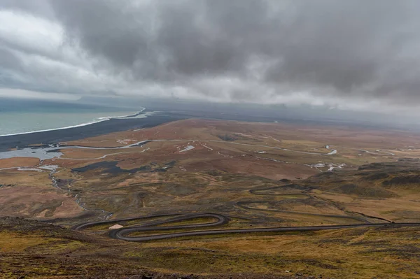 Snake Road Iceland Landscape Cloudy Blue Sky Ocean — Stock Fotó