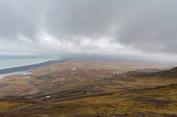 Snake Road Iceland Landscape Cloudy Blue Sky Wide Angle — Stock Fotó