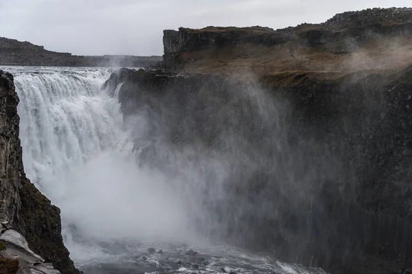 Dettifoss Waterfall Iceland Water Spray Background — Stock fotografie