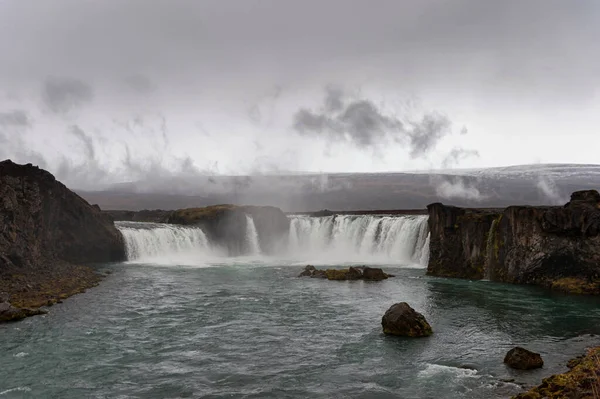 Godafoss Waterfall Iceland Wide Angle Water Spray — Stock fotografie