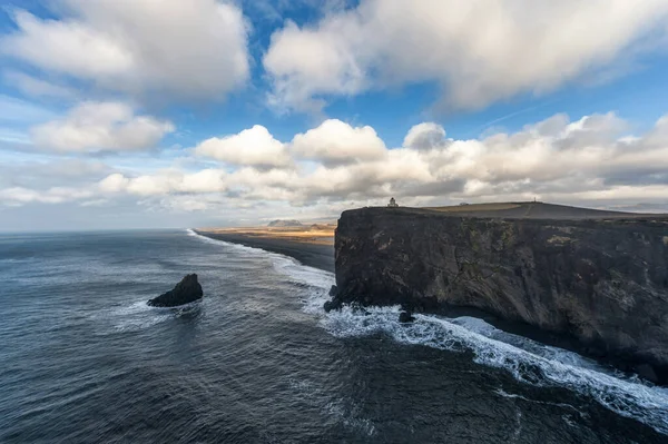 Dyrholaey Area Iceland Close Black Sand Beach Sunrise Lighthouse Background — Foto de Stock