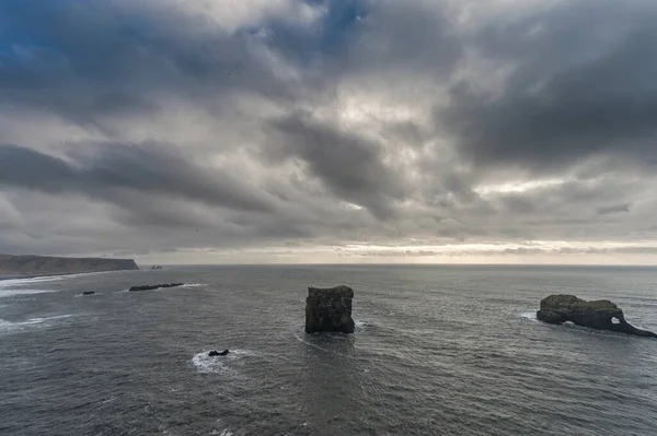 Dyrholaey Area Iceland Close Black Sand Beach Sunrise Cloudy Sky — Foto de Stock