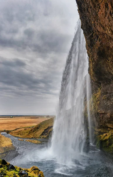 Seljalandsfoss Waterfall Iceland One Most Famous Waterfall Iceland Cloudy Day — Stock fotografie