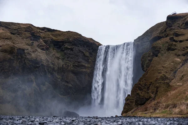 Skogafoss Waterfall Iceland Water Spray Long Exposure — Stock fotografie