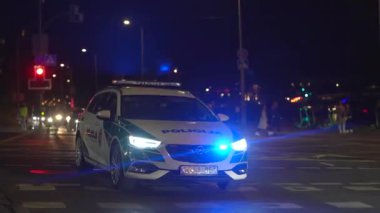 Blue light flasher on top of a police car.