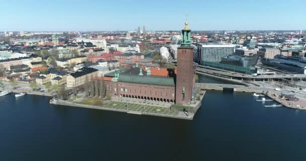 Стокгольмская Ратуша Швеция Drone — стоковое видео