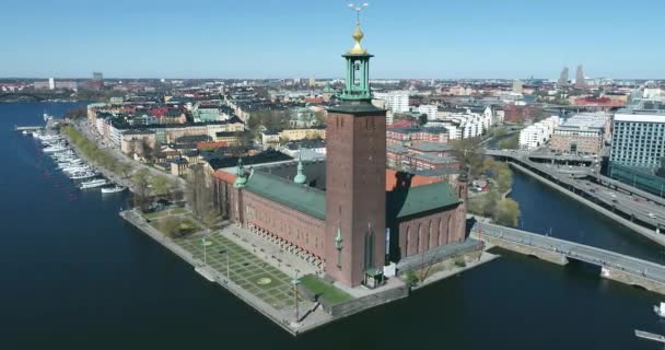 Stockholm City Hall Town Hall Sweden Drone — Stock Video
