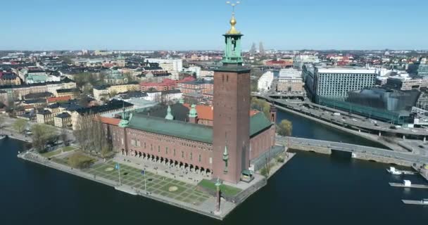 Стокгольмская Ратуша Швеция Drone — стоковое видео