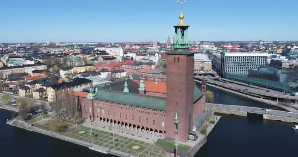 Stockholm City Hall Town Hall Sweden Drone — Stockvideo