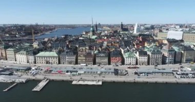 Stockholm Cityscape in Sweden. Old Town Architecture. Drone Point of View.