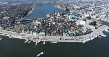 Stockholm Old Town and One of the most Famous City Island in Background. Sweden. Drone Point of View.