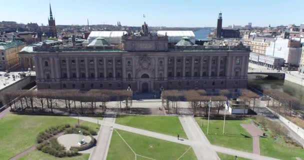Parliament House Riksdagshuset Stockholm Sweden Drone — Stock Video