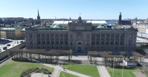 瑞典斯德哥尔摩议会大厦Riksdagshuset Riksdag 瑞典议会的建设 4K无人机 — 图库视频影像